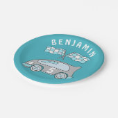 かわいいレースカー 青い 名前 年齢 男の子 誕生日パーティー ペーパープレート (アングル)
