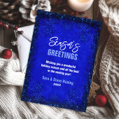 かわいいロイヤルブルーのグリッター雪の結晶のクリスマス シーズンカード