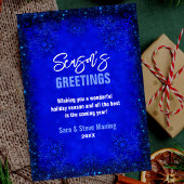 かわいいロイヤルブルーのグリッター雪の結晶のクリスマス シーズンカード