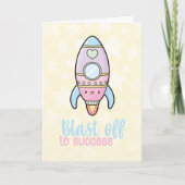 かわいいロケットが成功モチベーションを上げる カード (正面)