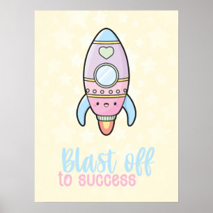 かわいいロケットが成功モチベーションを上げる ポスター