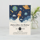 かわいいロケットと惑星の宇宙アートの誕生日 招待状 (スタンド正面)