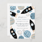 かわいいロケットの船の宇宙の誕生会 インビテーションポストカード (正面/裏面)