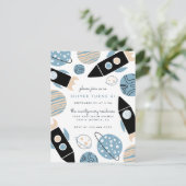 かわいいロケットの船の宇宙の誕生会 インビテーションポストカード (スタンド正面)