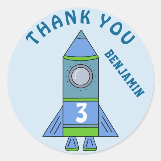 かわいいロケットブルーキッズボーイ誕生日ありがとう ラウンドシール (正面)