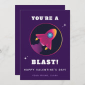 かわいいロケット宇宙船キッズスクールバレンタインデー シーズンカード (正面/裏面)