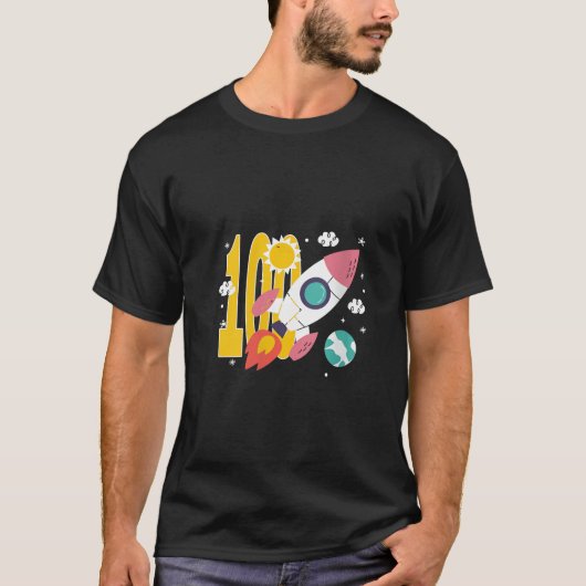 かわいいロケット宇宙船100th誕生日パーティー100イェー tシャツ (正面)