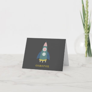 かわいいロケット宇宙船 クールな宇宙アート 名入れ ノートカード
