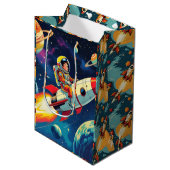 かわいいロケット弾宇宙宇宙飛行士誕生日 ミディアムペーパーバッグ (正面アングル)