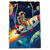 かわいいロケット弾宇宙宇宙飛行士誕生日 ミディアムペーパーバッグ (正面)