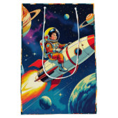 かわいいロケット弾宇宙宇宙飛行士誕生日 ミディアムペーパーバッグ (裏面)