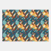 かわいいロケット弾宇宙宇宙飛行士誕生日 ラッピングペーパーシート (正面3)