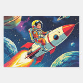 かわいいロケット弾宇宙宇宙飛行士誕生日 ラッピングペーパーシート (正面2)