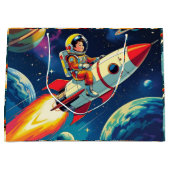 かわいいロケット弾宇宙宇宙飛行士誕生日 ラージペーパーバッグ (正面)