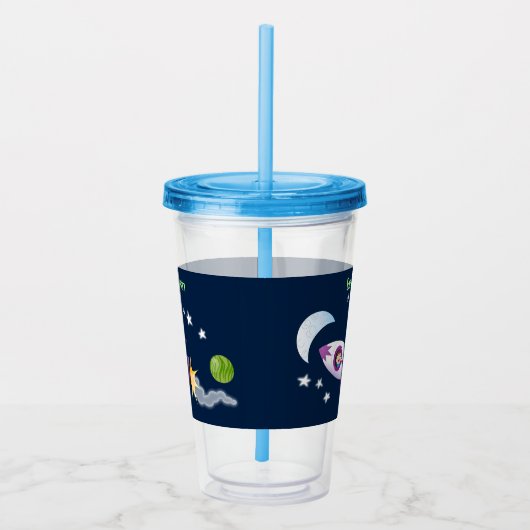 かわいいロケット船の宇宙漫画イラストレーション アクリルタンブラー (右)