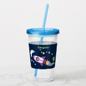 かわいいロケット船の宇宙漫画イラストレーション アクリルタンブラー (裏面)