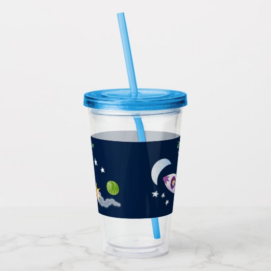 かわいいロケット船の宇宙漫画イラストレーション アクリルタンブラー (左)