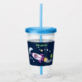 かわいいロケット船の宇宙漫画イラストレーション アクリルタンブラー (正面)