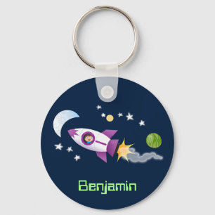 かわいいロケット船の宇宙漫画イラストレーション キーホルダー