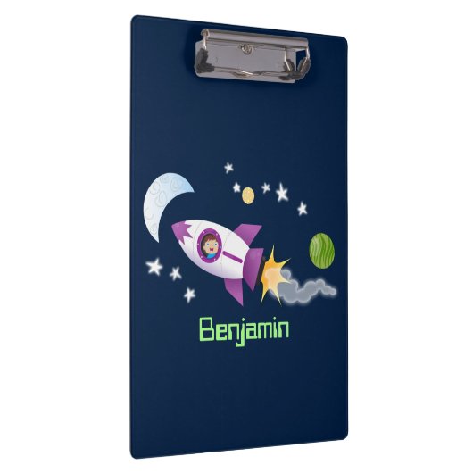 かわいいロケット船の宇宙漫画イラストレーション クリップボード (右)