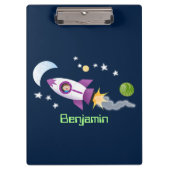 かわいいロケット船の宇宙漫画イラストレーション クリップボード (正面)