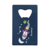 かわいいロケット船の宇宙漫画イラストレーション クレジットカード栓抜き (裏面)
