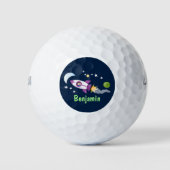 かわいいロケット船の宇宙漫画イラストレーション ゴルフボール (正面)