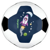 かわいいロケット船の宇宙漫画イラストレーション サッカーボール (回転)