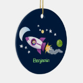 かわいいロケット船の宇宙漫画イラストレーション セラミックオーナメント (右)
