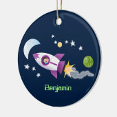 かわいいロケット船の宇宙漫画イラストレーション セラミックオーナメント (左)