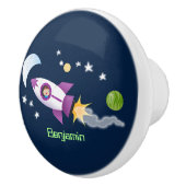 かわいいロケット船の宇宙漫画イラストレーション セラミックノブ (右)