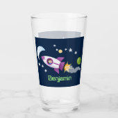 かわいいロケット船の宇宙漫画イラストレーション タンブラーグラス (裏面)