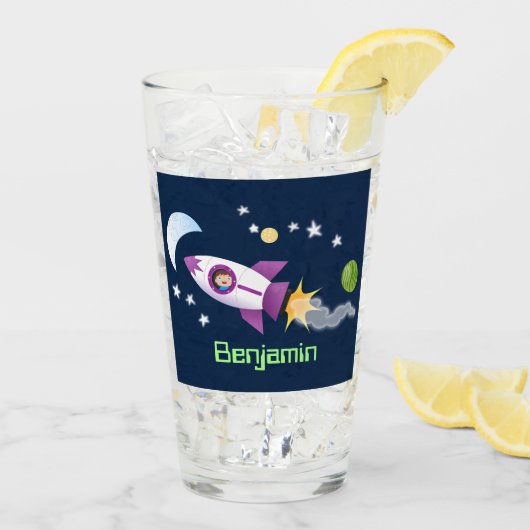 かわいいロケット船の宇宙漫画イラストレーション タンブラーグラス (アイス裏面)