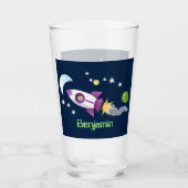 かわいいロケット船の宇宙漫画イラストレーション タンブラーグラス (正面)