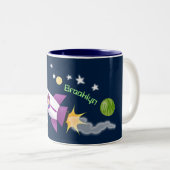 かわいいロケット船の宇宙漫画イラストレーション ツートーンマグカップ (正面右)