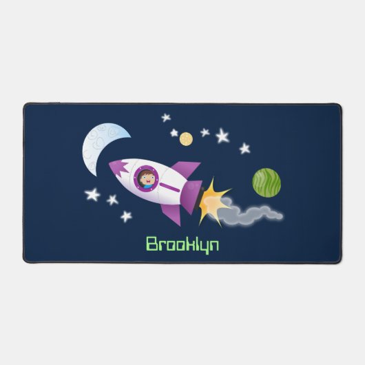 かわいいロケット船の宇宙漫画イラストレーション デスクマット (正面)