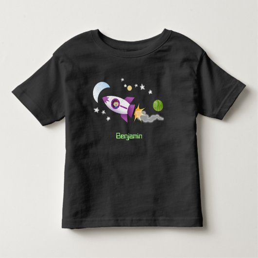 かわいいロケット船の宇宙漫画イラストレーション トドラーTシャツ (正面)