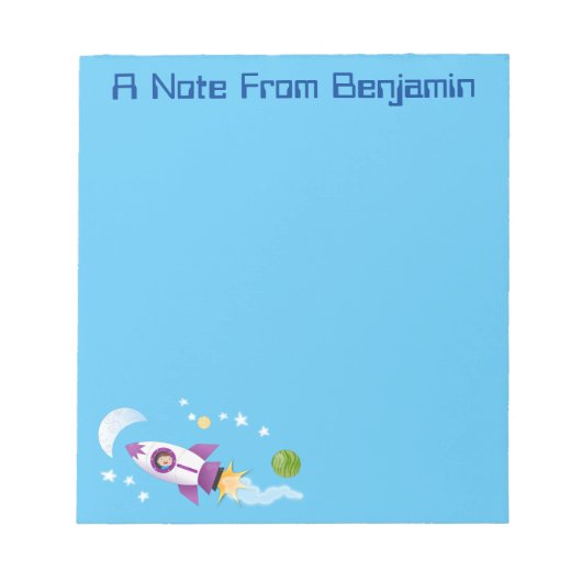 かわいいロケット船の宇宙漫画イラストレーション ノートパッド (正面)