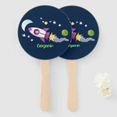 かわいいロケット船の宇宙漫画イラストレーション ハンドファン (正面&裏面)