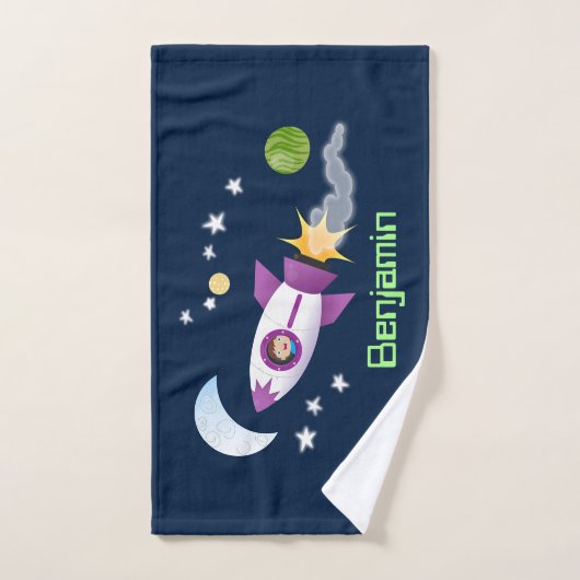 かわいいロケット船の宇宙漫画イラストレーション バスタオルセット (ハンドタオル)