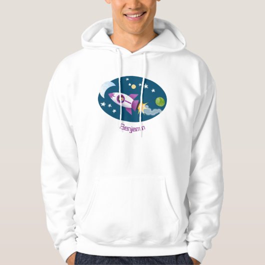 かわいいロケット船の宇宙漫画イラストレーション パーカ (正面)