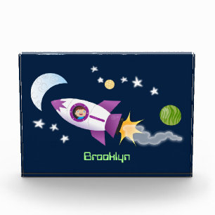 かわいいロケット船の宇宙漫画イラストレーション フォトブロック