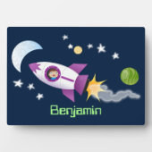 かわいいロケット船の宇宙漫画イラストレーション フォトプラーク (正面)