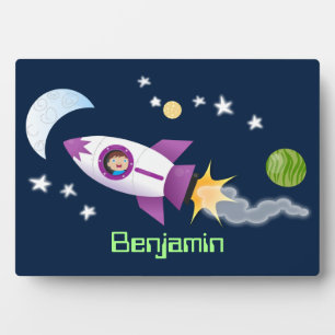 かわいいロケット船の宇宙漫画イラストレーション フォトプラーク