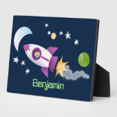 かわいいロケット船の宇宙漫画イラストレーション フォトプラーク (側面)