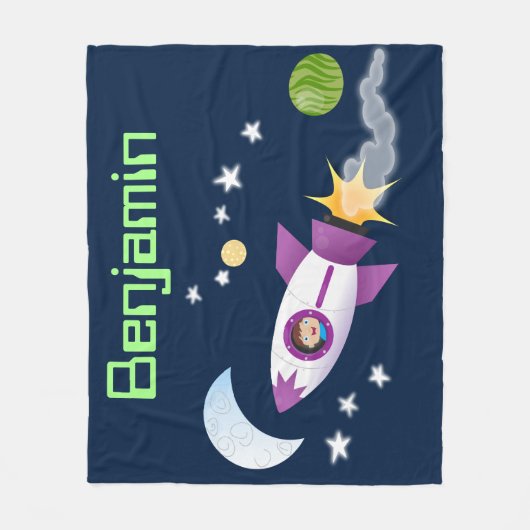かわいいロケット船の宇宙漫画イラストレーション フリースブランケット (正面)