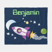 かわいいロケット船の宇宙漫画イラストレーション フリースブランケット (正面(横))