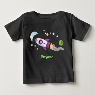 かわいいロケット船の宇宙漫画イラストレーション ベビーTシャツ