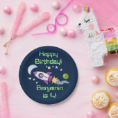 かわいいロケット船の宇宙漫画イラストレーション ペーパープレート (パーティー)