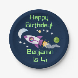 かわいいロケット船の宇宙漫画イラストレーション ペーパープレート